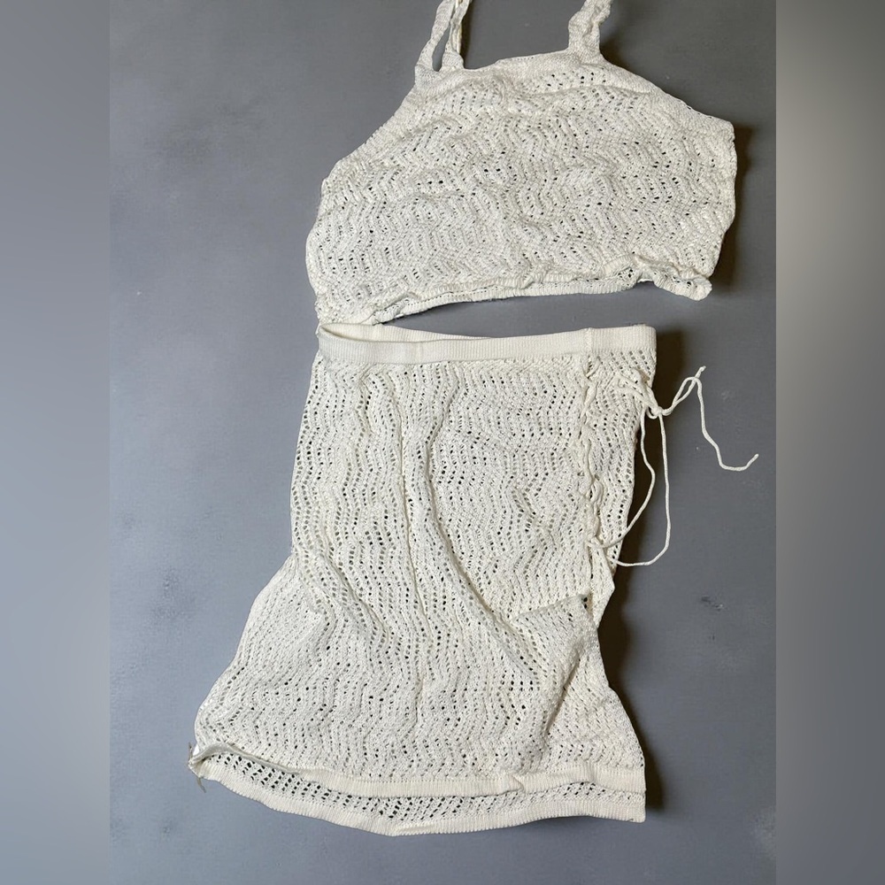 White Crochet Knit Sweater